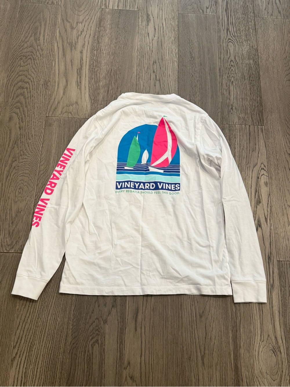 Vineyard Vines White Long Sleeve Tee with Colorful Sail Graphic